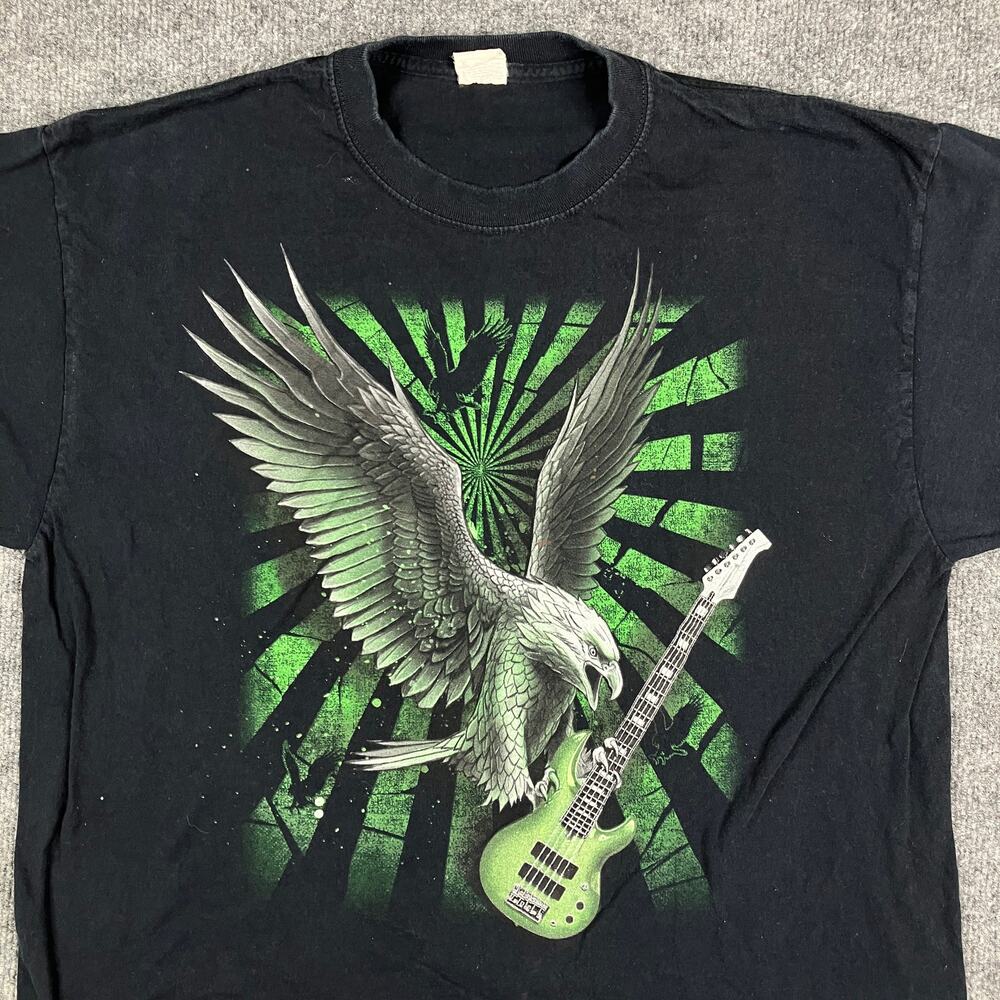 Jerzees T-Shirt Mens L Black Eagle Guitar Graphic Rock Band Vintage Style